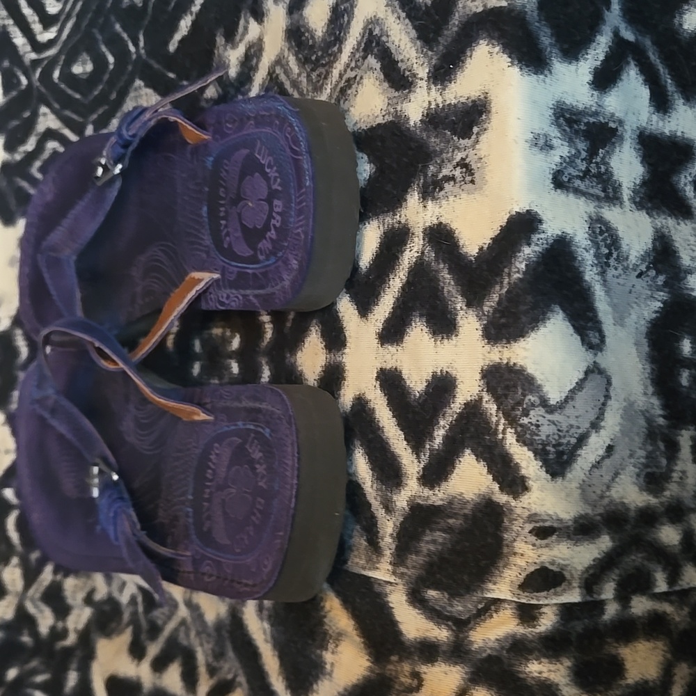 Lucky Brand Deep Blue leather look Flip Flop sandals with silver tone buckle - Picture 5 of 13